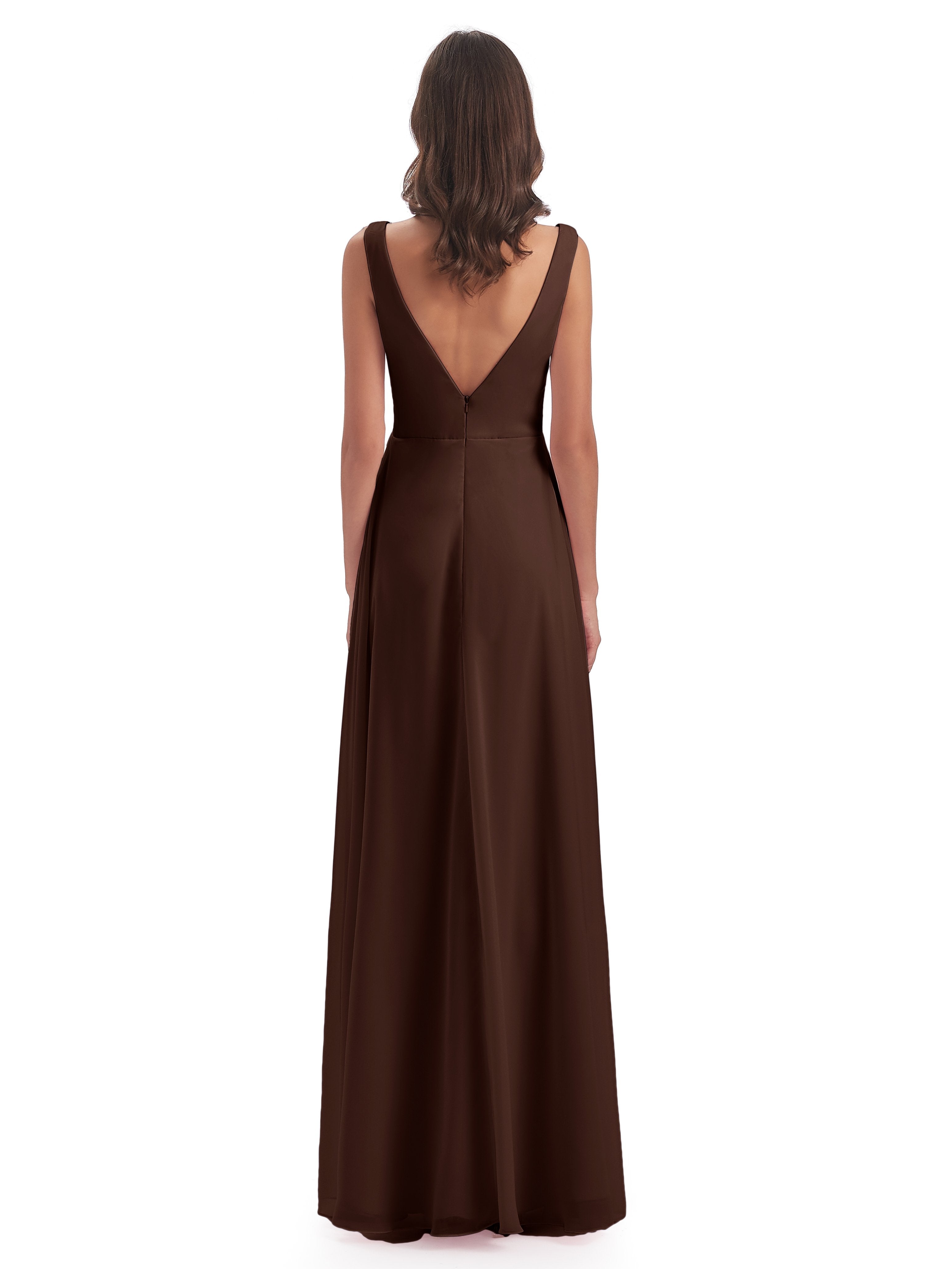 Jurnee Floor Length V-neck Ruched Chiffon Bridesmaid Dresses