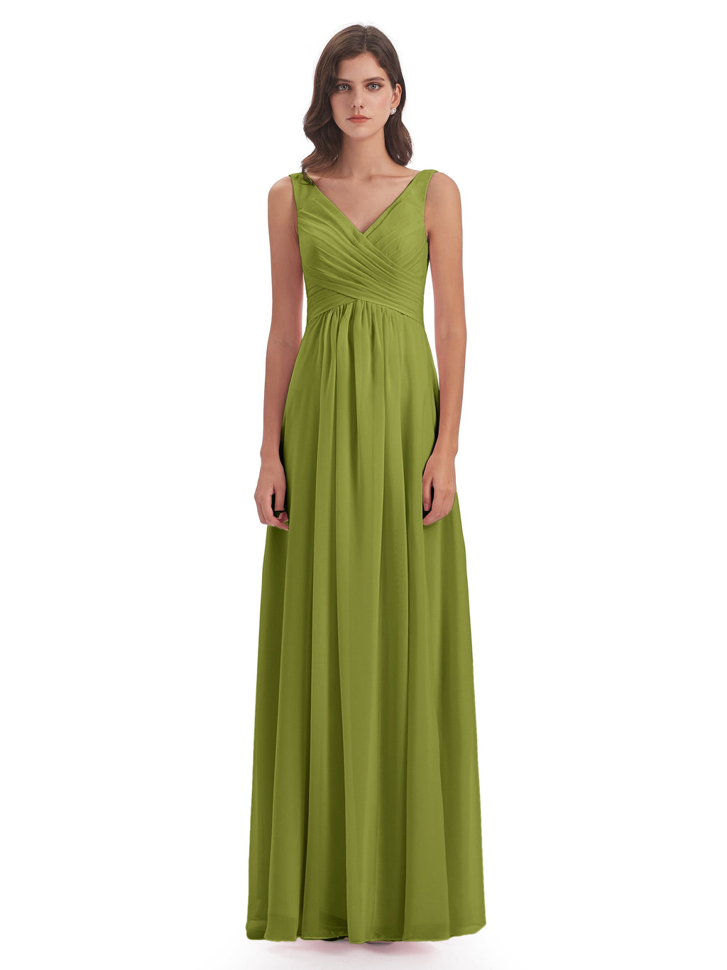 Jurnee Floor Length V-neck Ruched Chiffon Bridesmaid Dresses