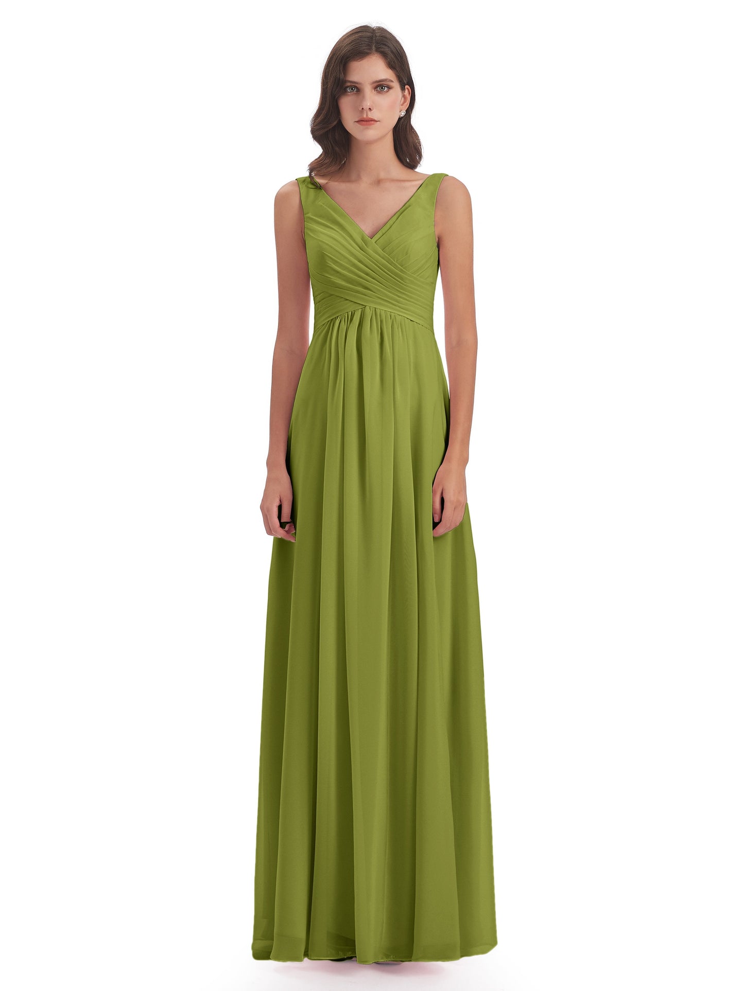 Jurnee Floor Length V-neck Ruched Chiffon Bridesmaid Dresses