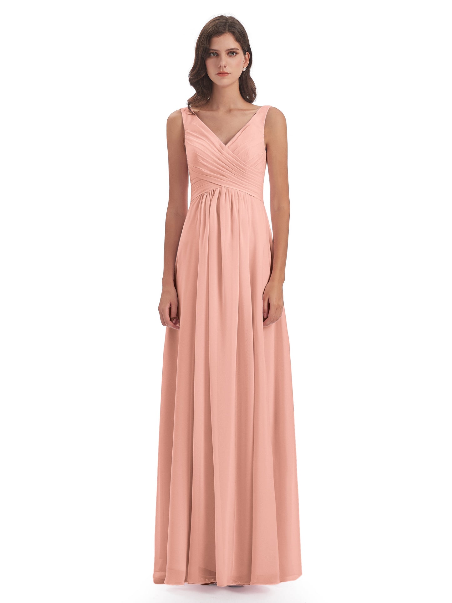 Jurnee Floor Length V-neck Ruched Chiffon Bridesmaid Dresses