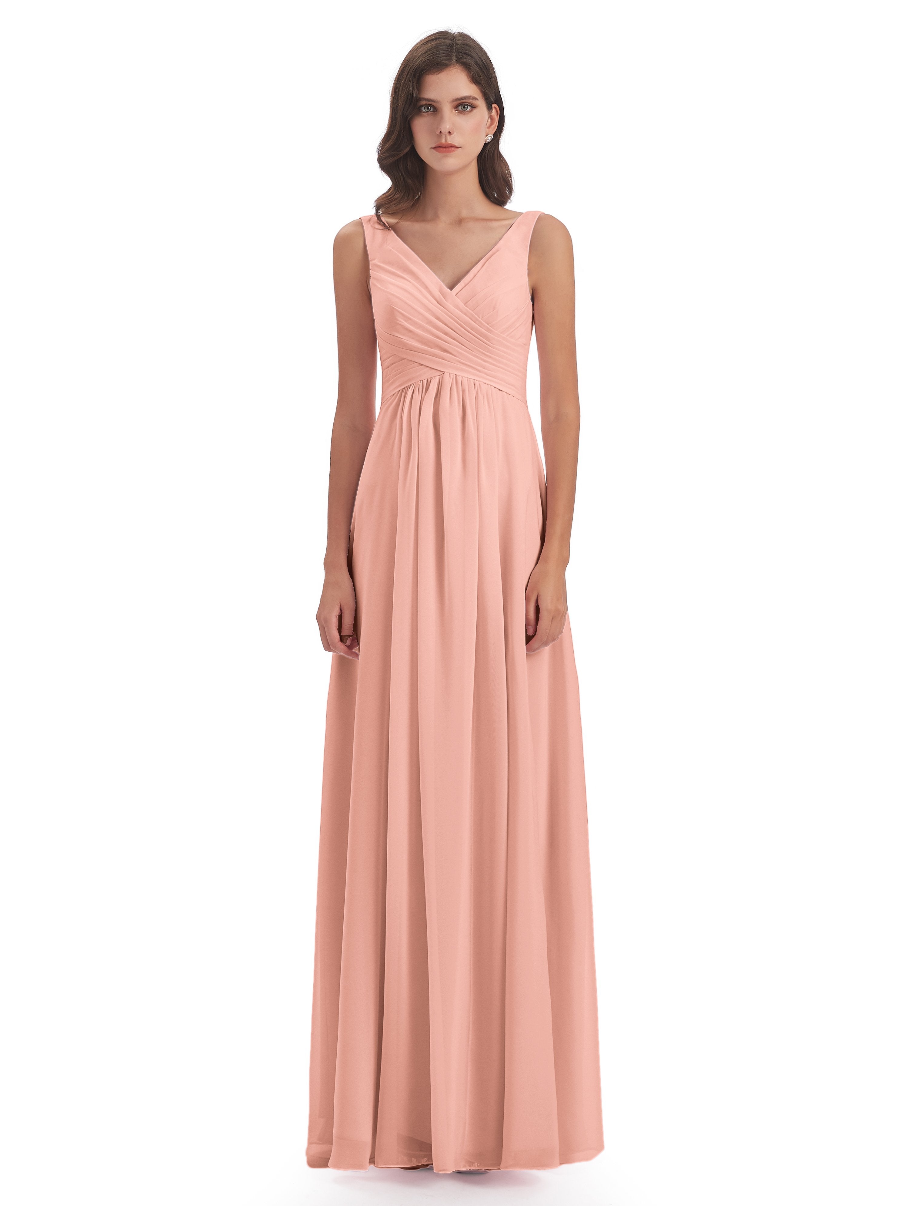 Jurnee Floor Length V-neck Ruched Chiffon Bridesmaid Dresses