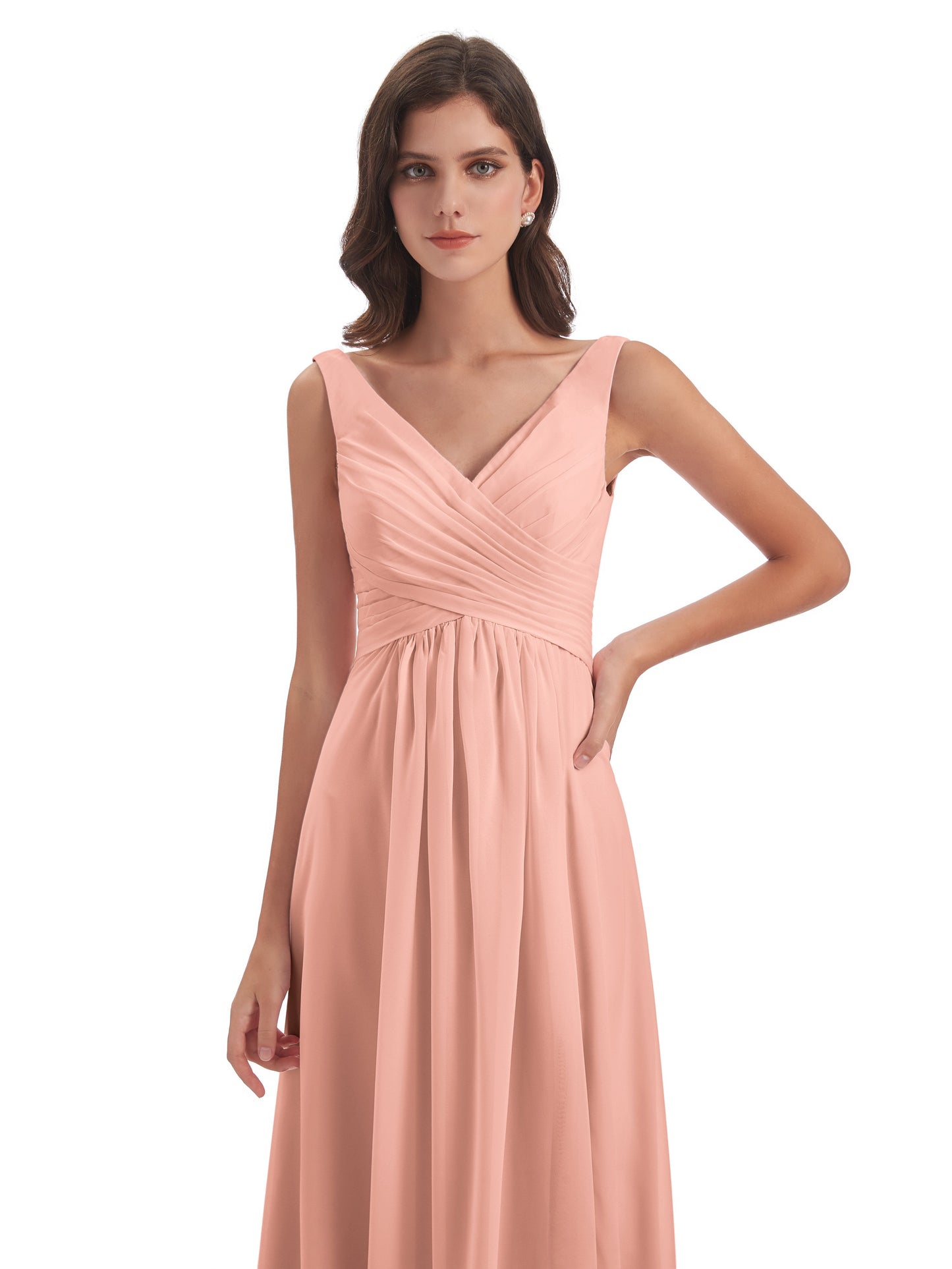 Jurnee Floor Length V-neck Ruched Chiffon Bridesmaid Dresses