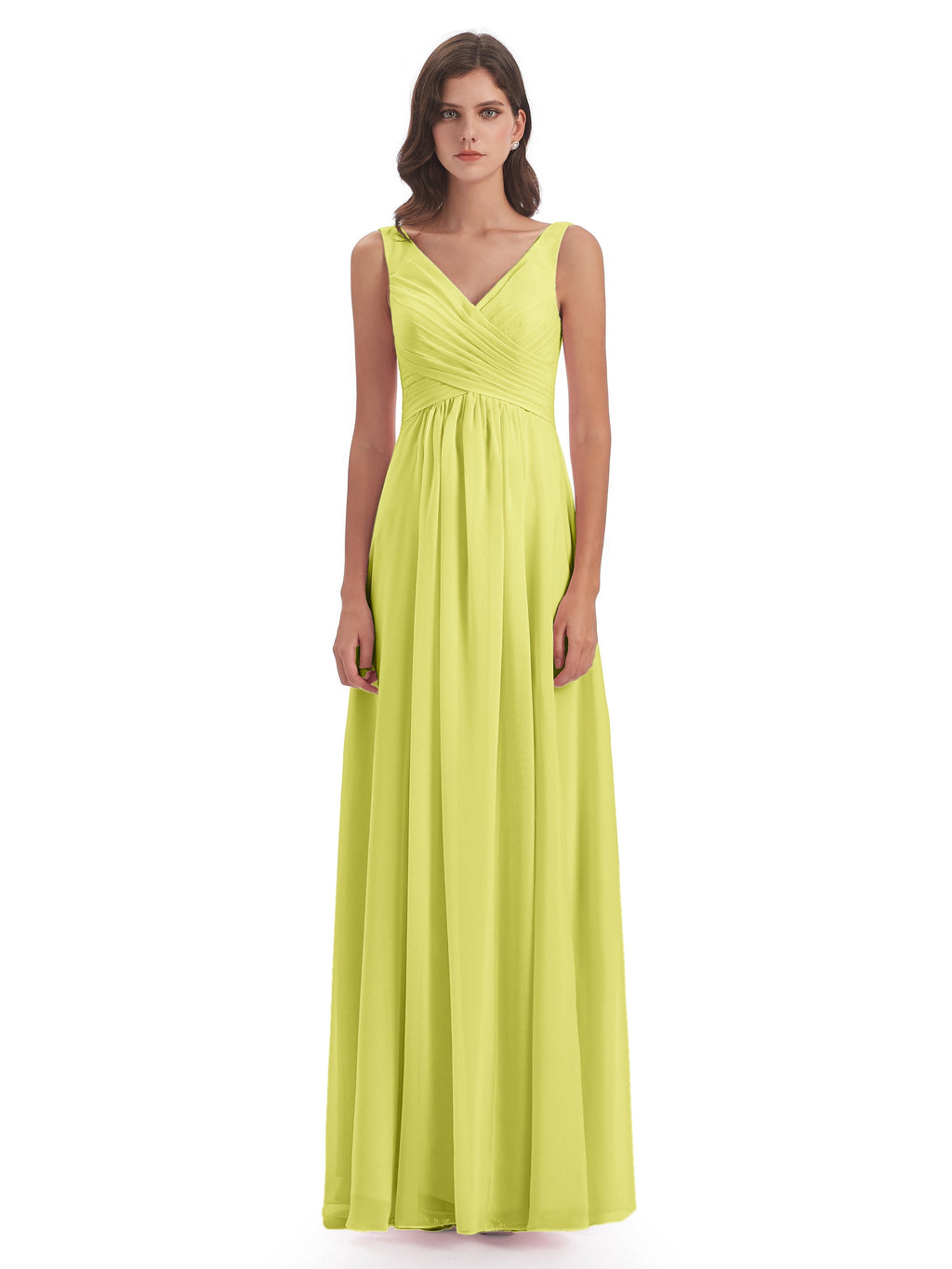 Jurnee Floor Length V-neck Ruched Chiffon Bridesmaid Dresses