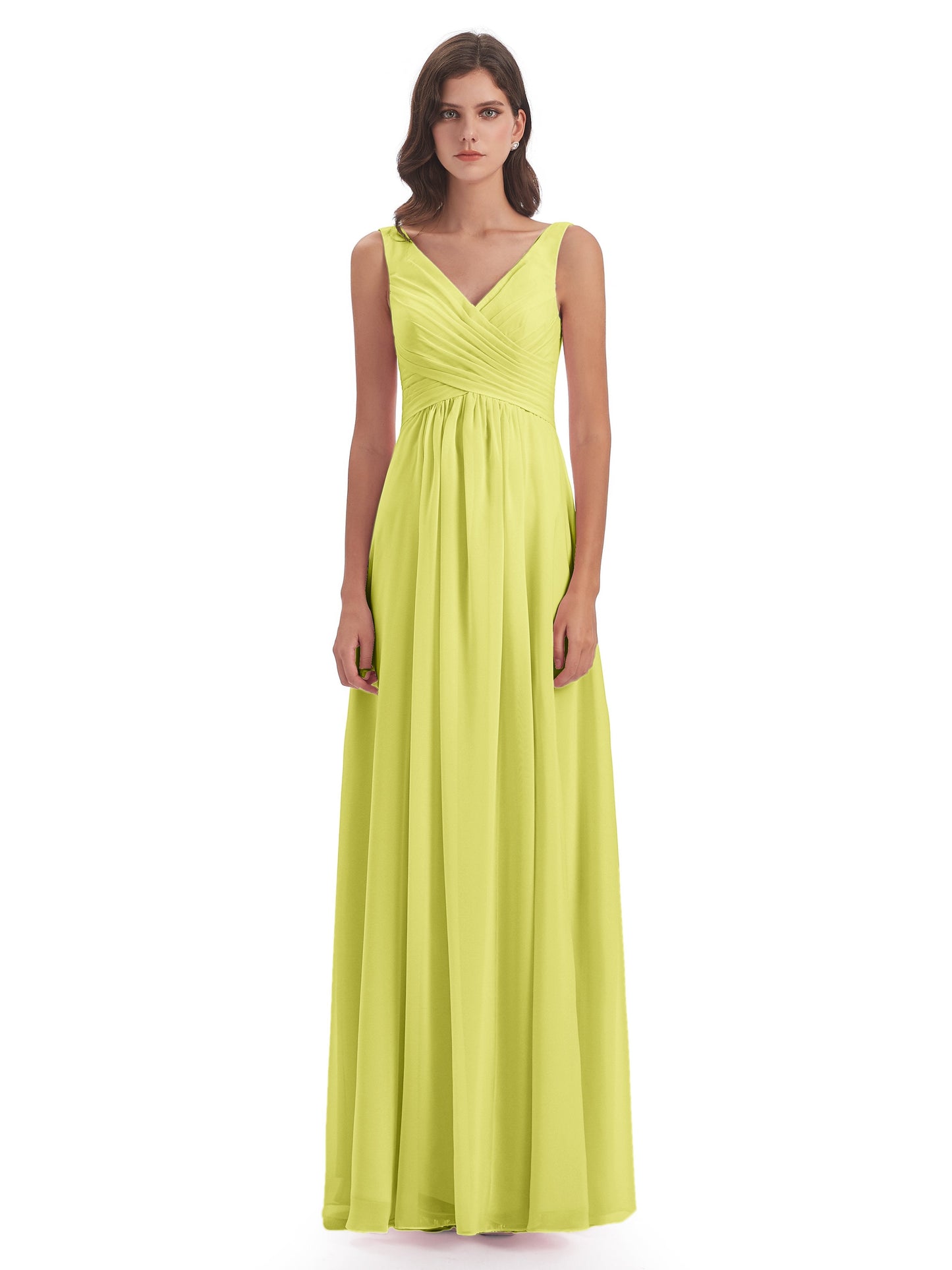 Jurnee Floor Length V-neck Ruched Chiffon Bridesmaid Dresses