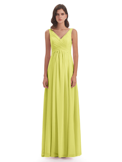 Jurnee Floor Length V-neck Ruched Chiffon Bridesmaid Dresses