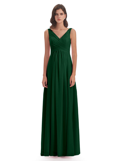 Jurnee Floor Length V-neck Ruched Chiffon Bridesmaid Dresses