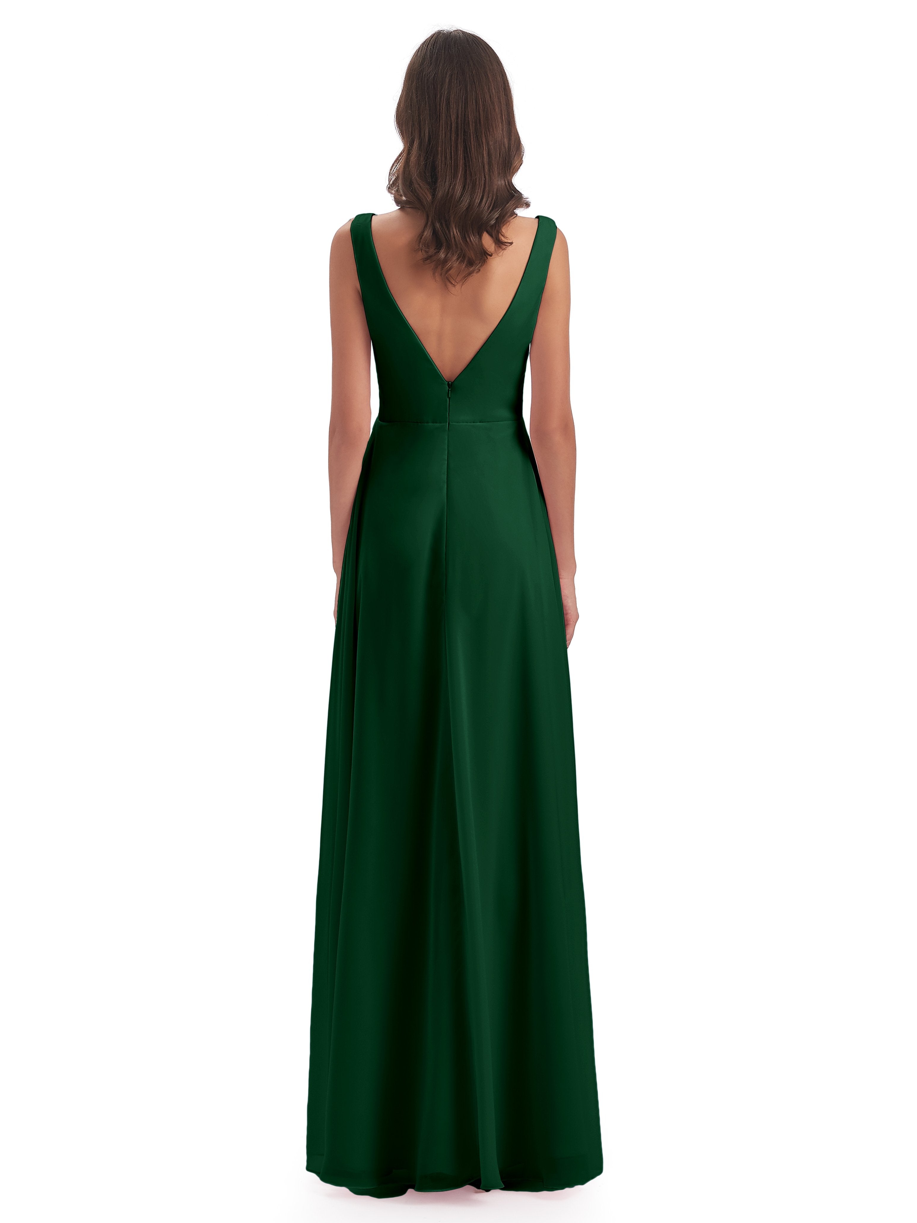 Jurnee Floor Length V-neck Ruched Chiffon Bridesmaid Dresses