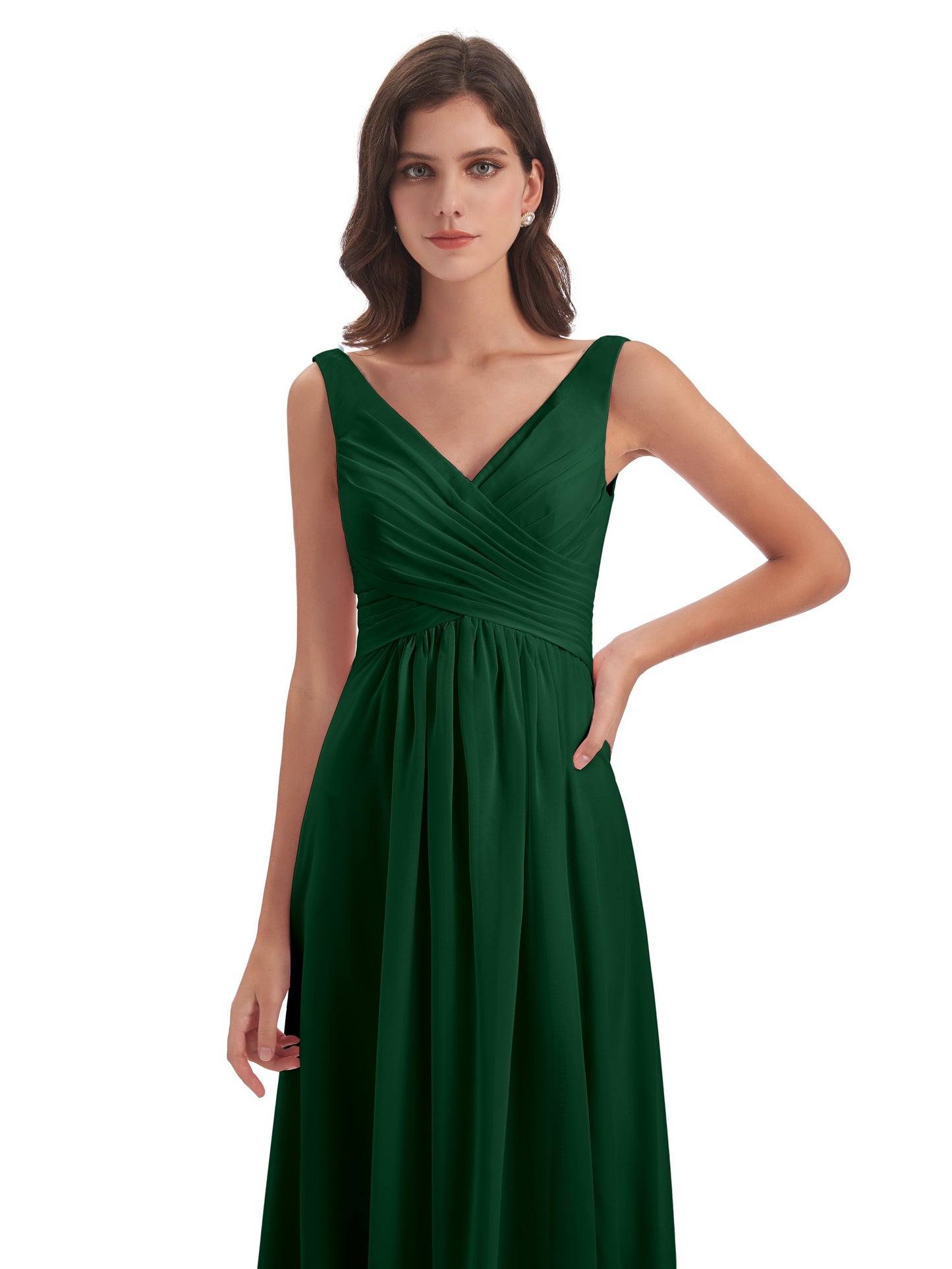 Jurnee Floor Length V-neck Ruched Chiffon Bridesmaid Dresses