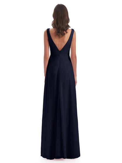 Jurnee Floor Length V-neck Ruched Chiffon Bridesmaid Dresses