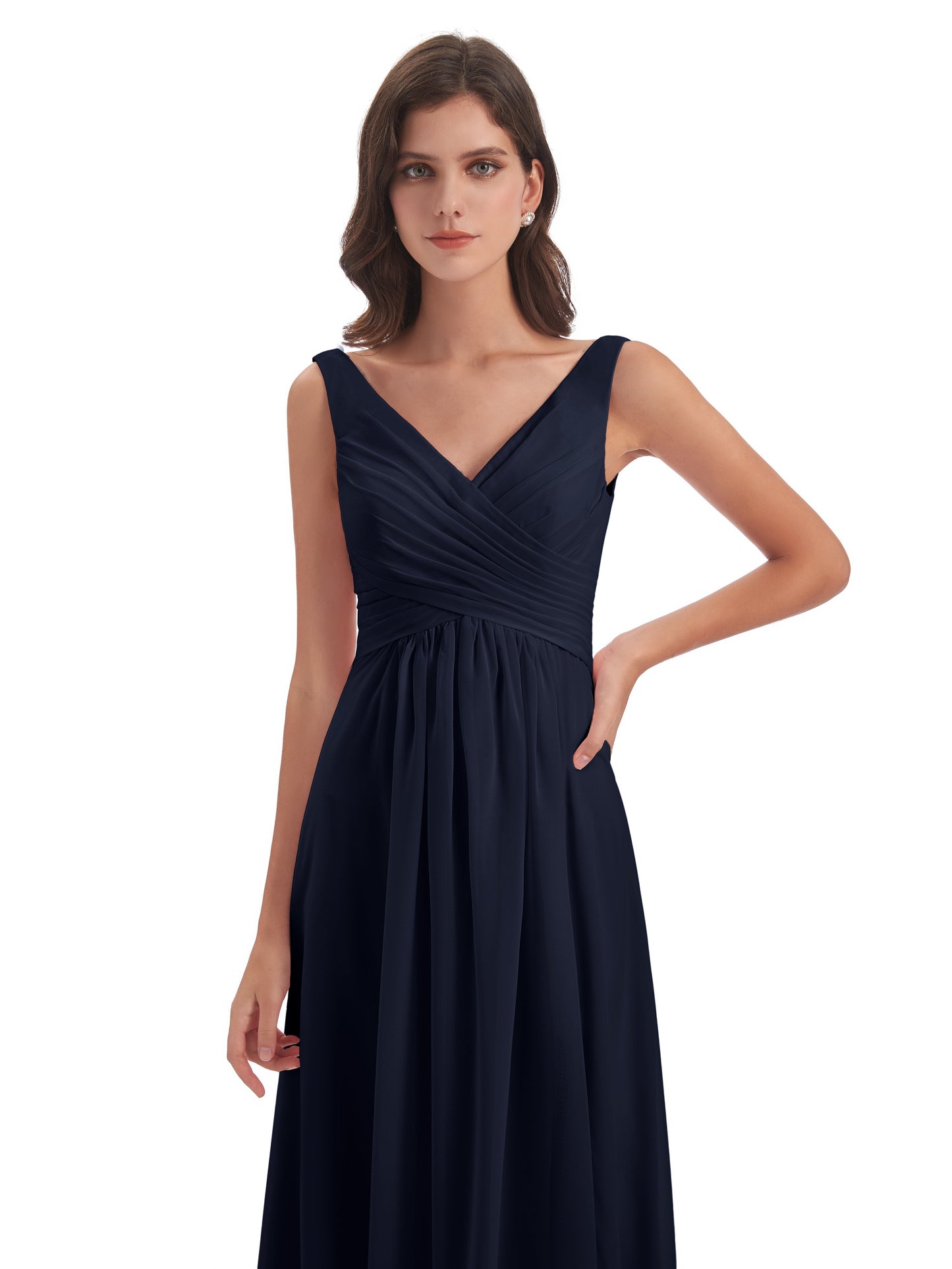 Jurnee Floor Length V-neck Ruched Chiffon Bridesmaid Dresses