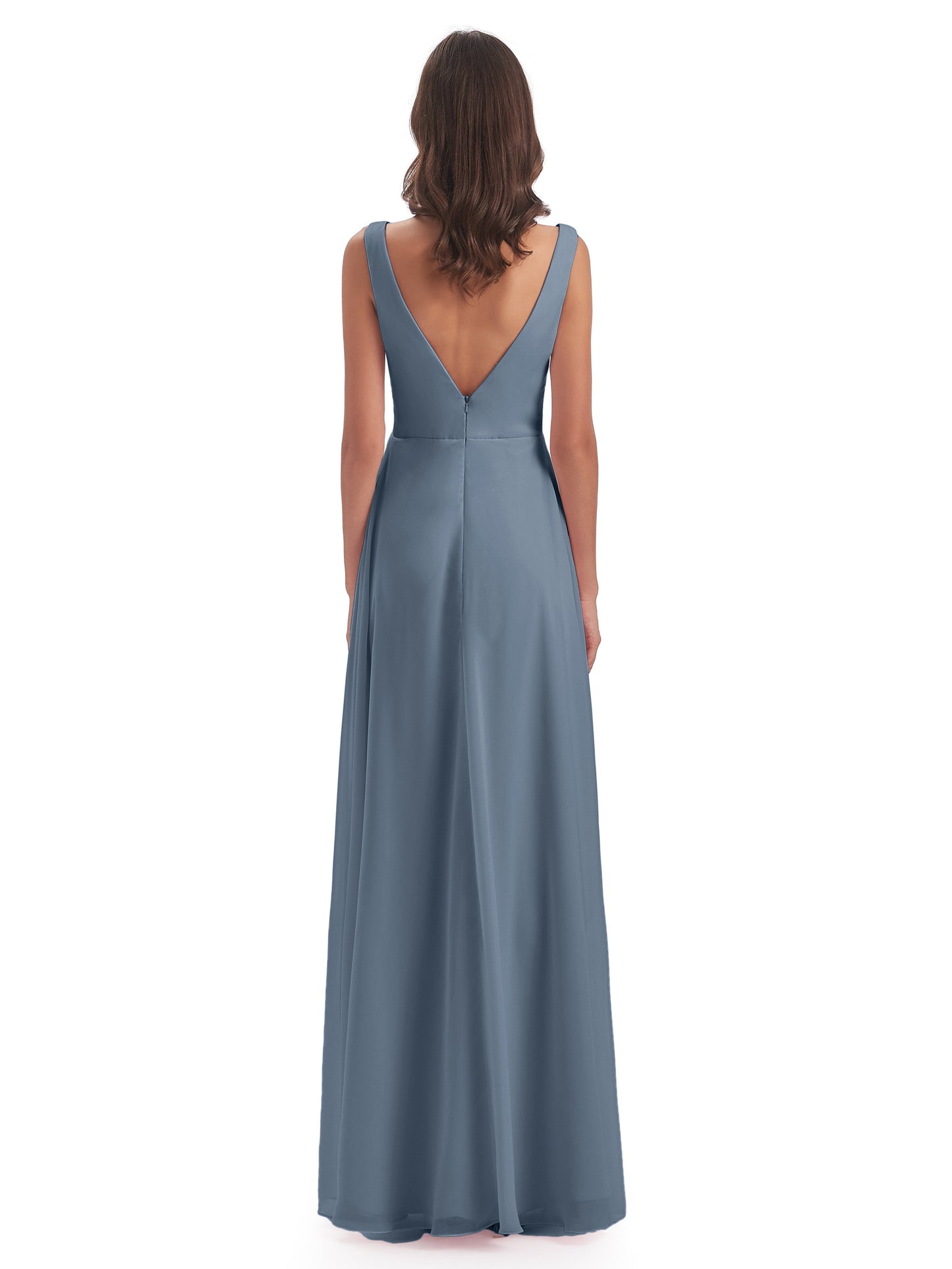 Jurnee Floor Length V-neck Ruched Chiffon Bridesmaid Dresses