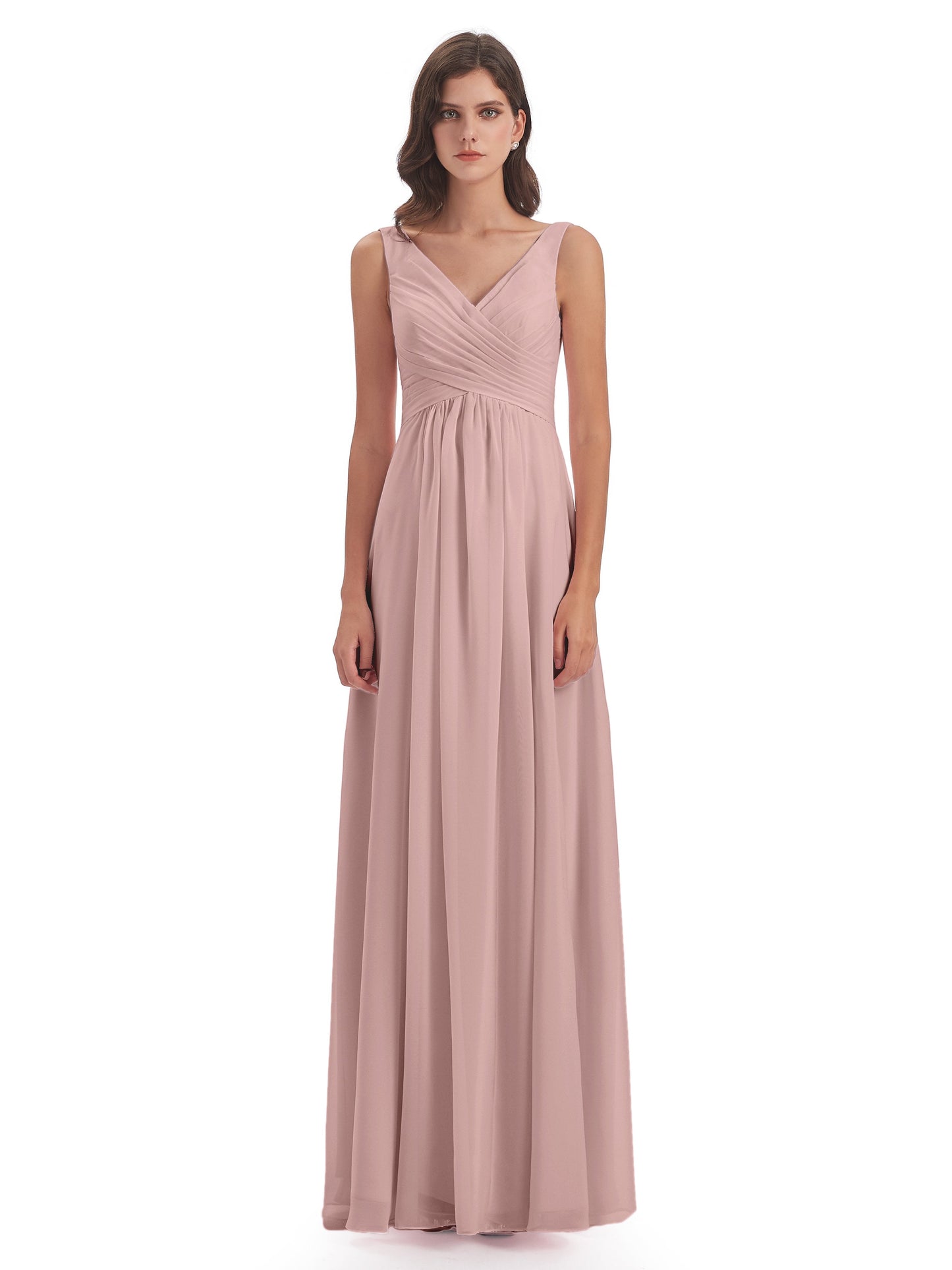 Jurnee Floor Length V-neck Ruched Chiffon Bridesmaid Dresses