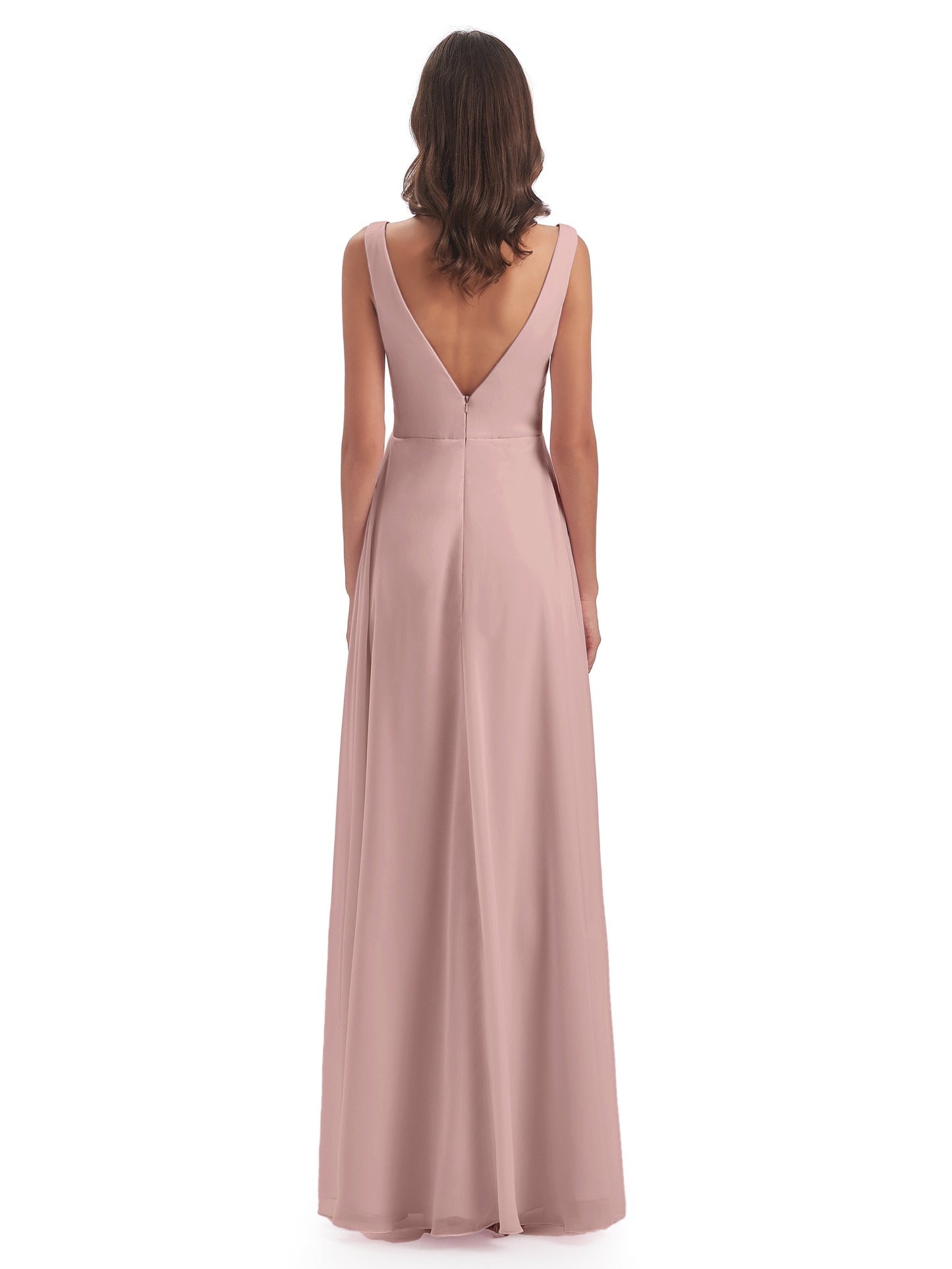 Jurnee Floor Length V-neck Ruched Chiffon Bridesmaid Dresses