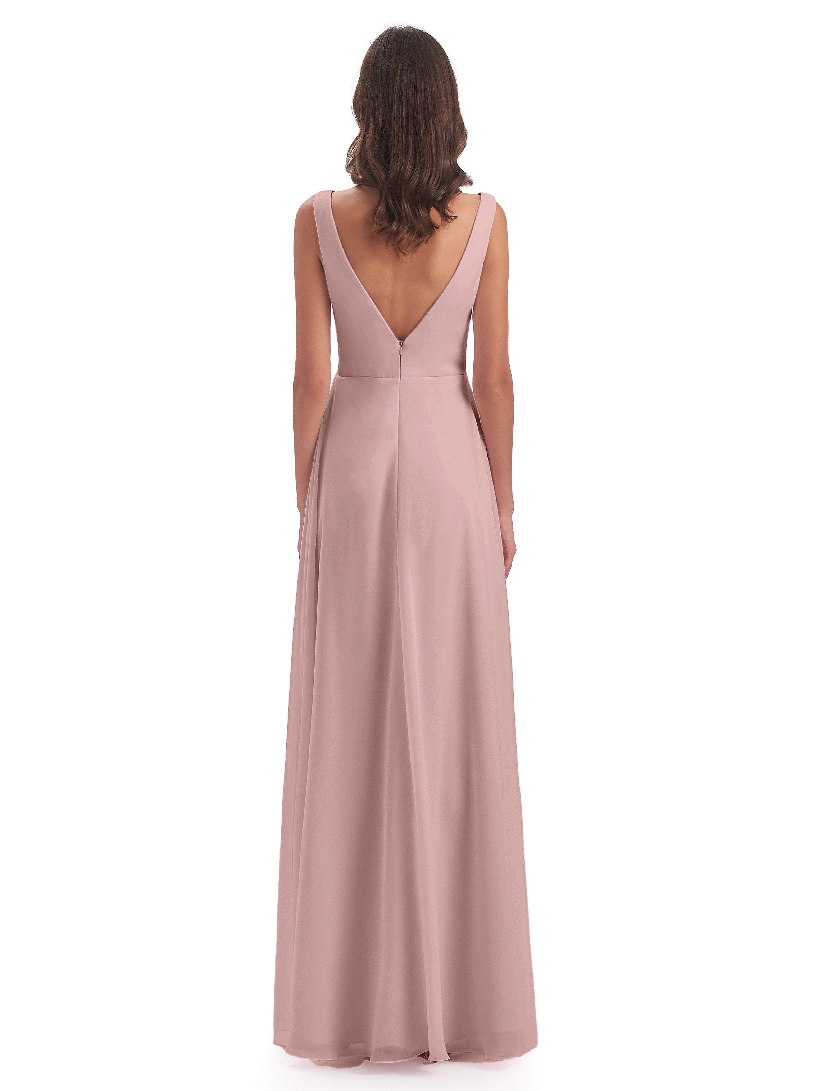 Jurnee Floor Length V-neck Ruched Chiffon Bridesmaid Dresses