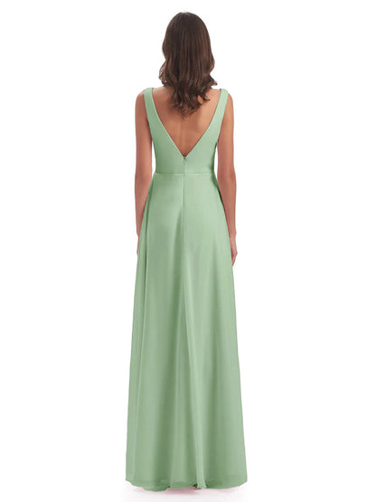 Jurnee Floor Length V-neck Ruched Chiffon Bridesmaid Dresses