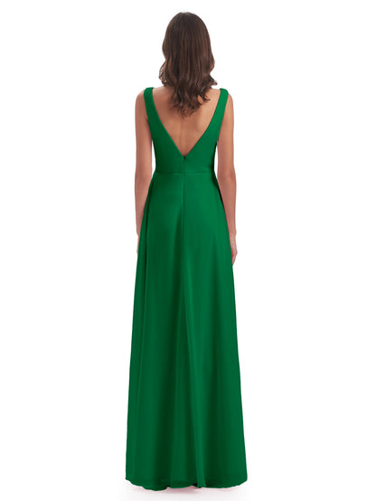 Jurnee Floor Length V-neck Ruched Chiffon Bridesmaid Dresses