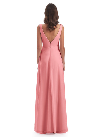 Jurnee Floor Length V-neck Ruched Chiffon Bridesmaid Dresses