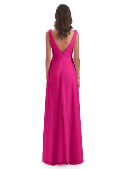 Jurnee Floor Length V-neck Ruched Chiffon Bridesmaid Dresses