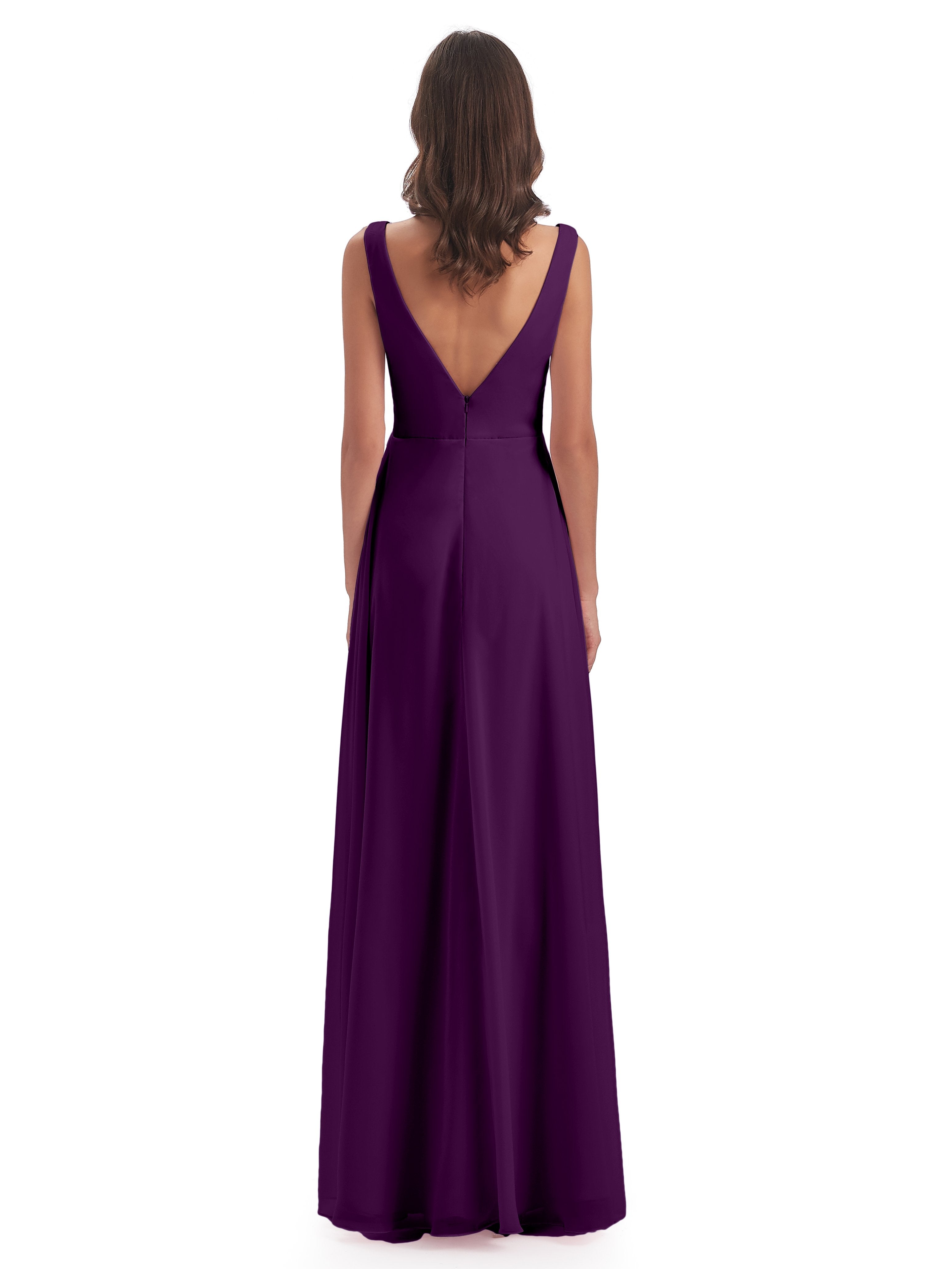 Jurnee Floor Length V-neck Ruched Chiffon Bridesmaid Dresses