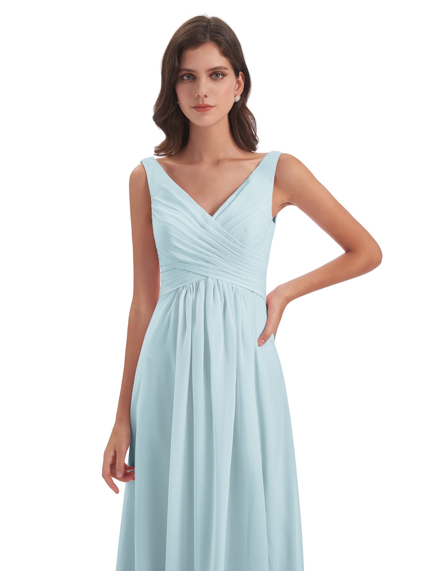 Jurnee Floor Length V-neck Ruched Chiffon Bridesmaid Dresses