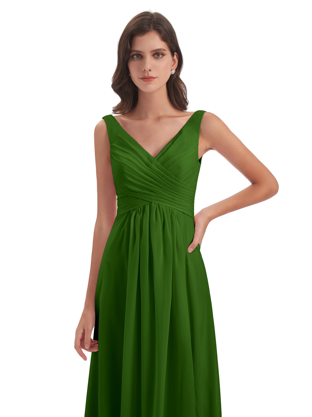 Jurnee Floor Length V-neck Ruched Chiffon Bridesmaid Dresses