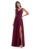 Jurnee Floor Length V-neck Ruched Chiffon Bridesmaid Dresses