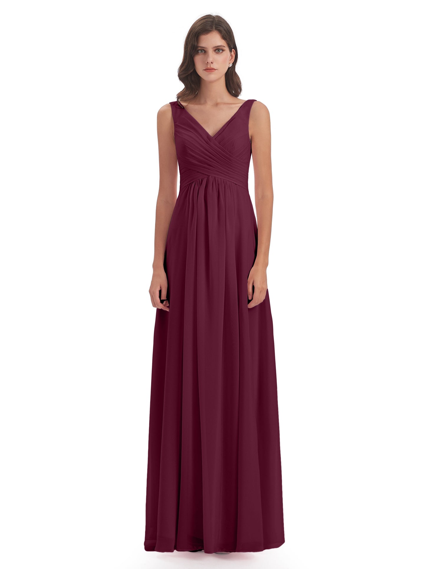 Jurnee Floor Length V-neck Ruched Chiffon Bridesmaid Dresses