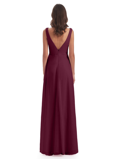 Jurnee Floor Length V-neck Ruched Chiffon Bridesmaid Dresses