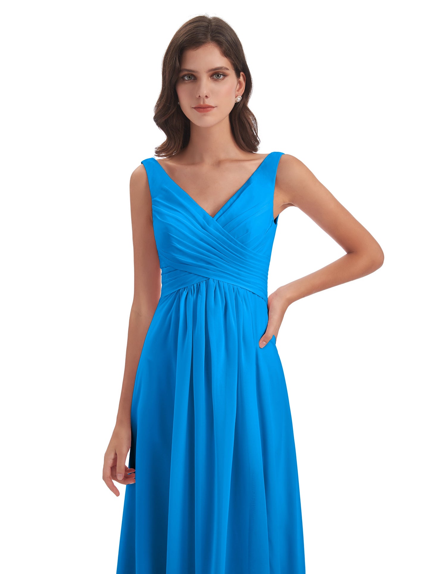 Jurnee Floor Length V-neck Ruched Chiffon Bridesmaid Dresses