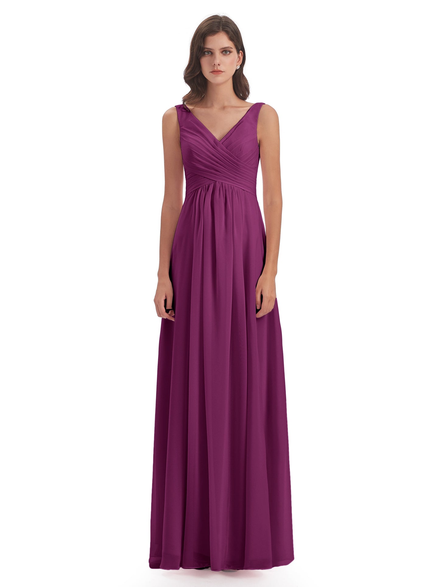 Jurnee Floor Length V-neck Ruched Chiffon Bridesmaid Dresses