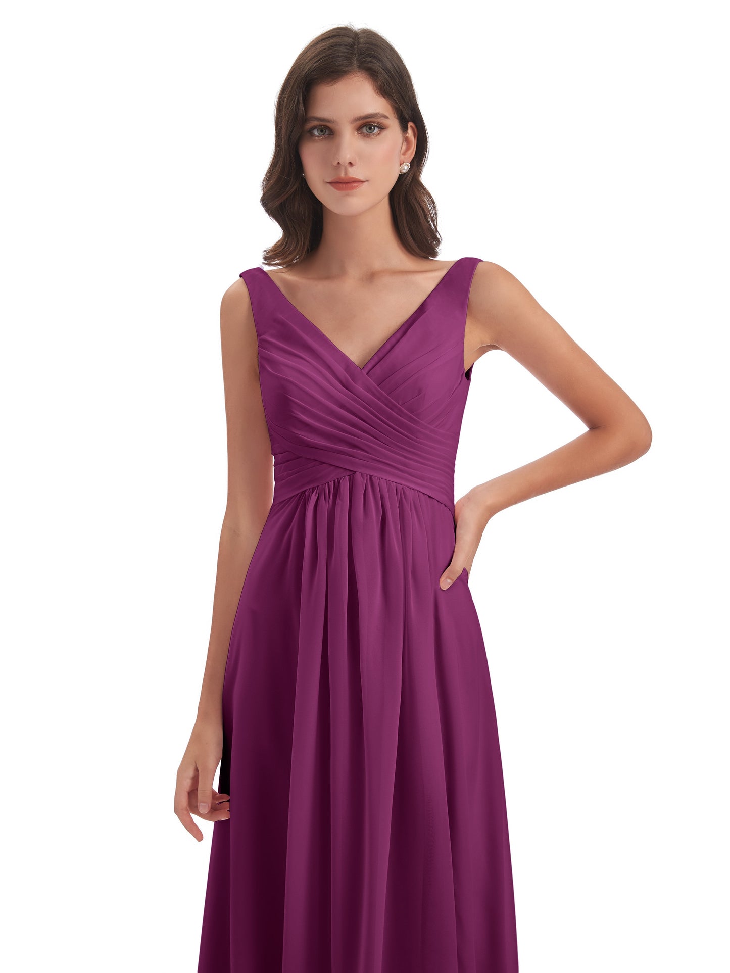 Jurnee Floor Length V-neck Ruched Chiffon Bridesmaid Dresses