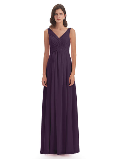Jurnee Floor Length V-neck Ruched Chiffon Bridesmaid Dresses