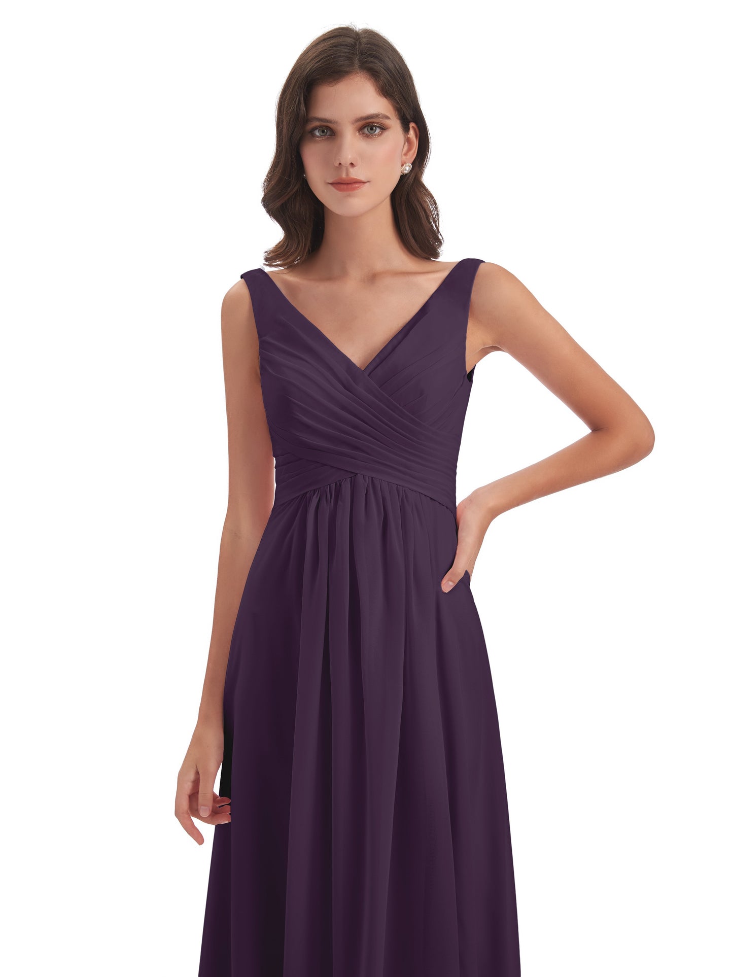 Jurnee Floor Length V-neck Ruched Chiffon Bridesmaid Dresses