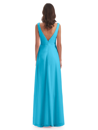 Jurnee Floor Length V-neck Ruched Chiffon Bridesmaid Dresses