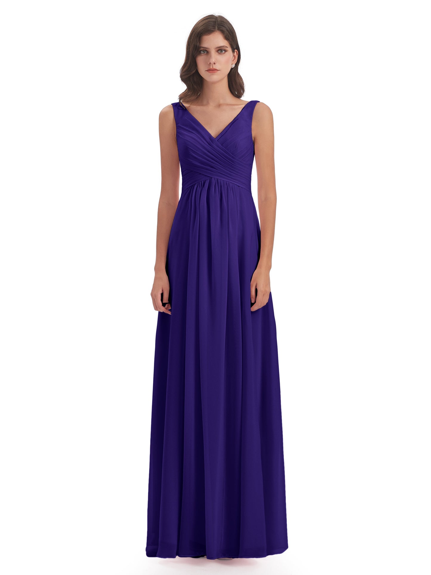 Jurnee Floor Length V-neck Ruched Chiffon Bridesmaid Dresses