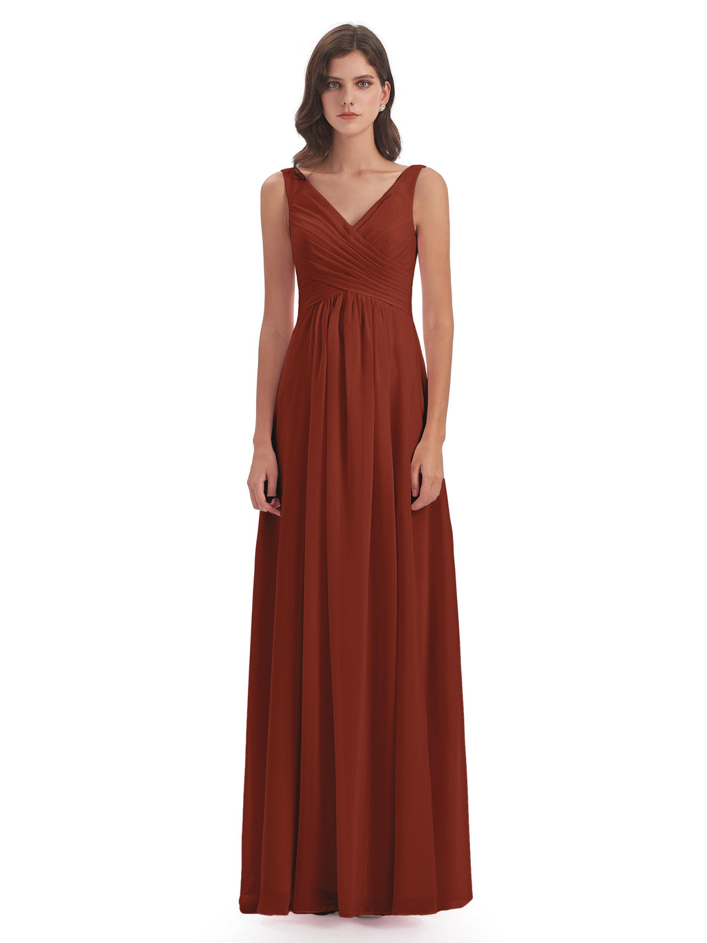 Jurnee Floor Length V-neck Ruched Chiffon Bridesmaid Dresses