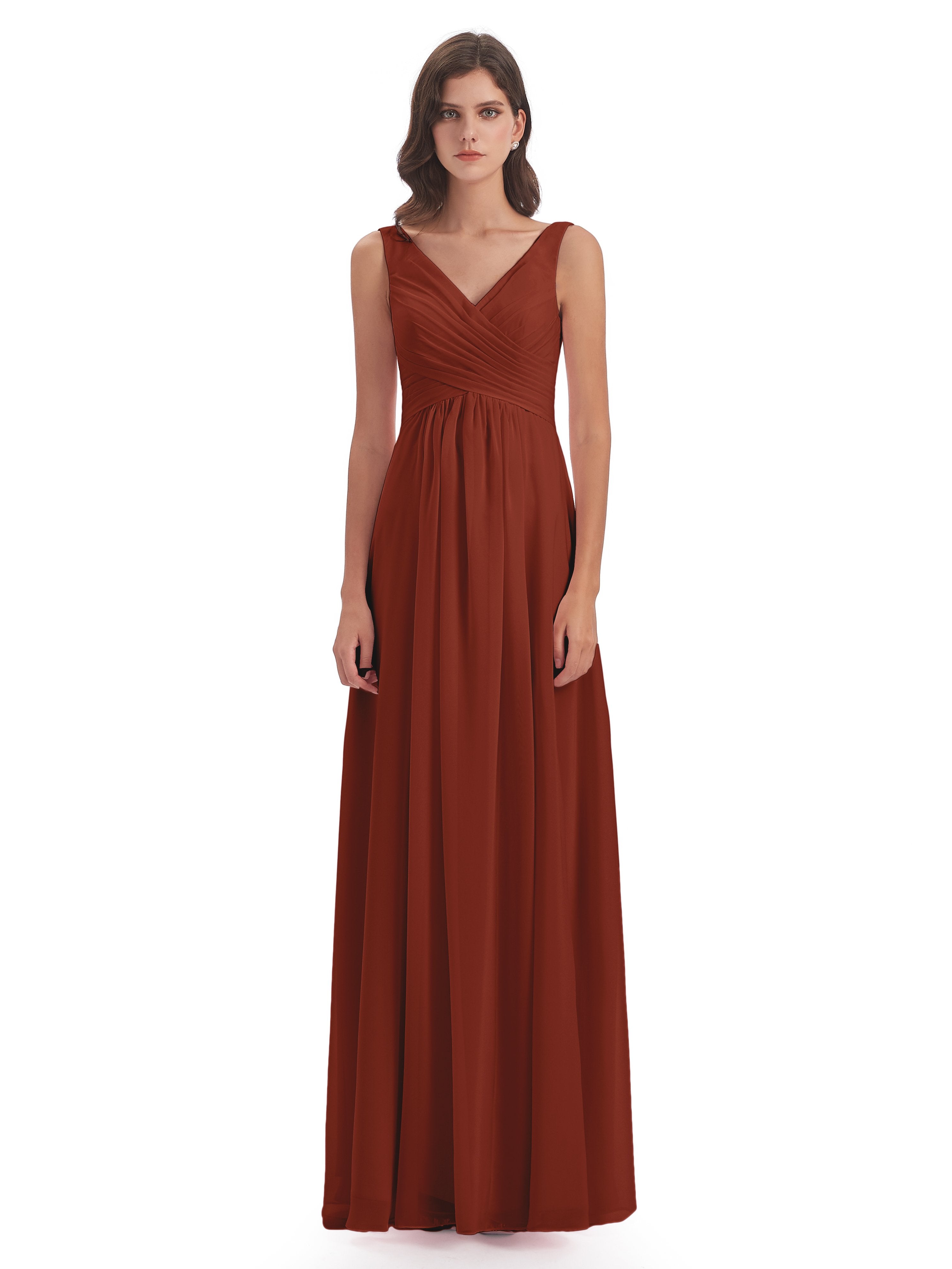 Jurnee Floor Length V-neck Ruched Chiffon Bridesmaid Dresses