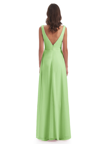 Jurnee Floor Length V-neck Ruched Chiffon Bridesmaid Dresses