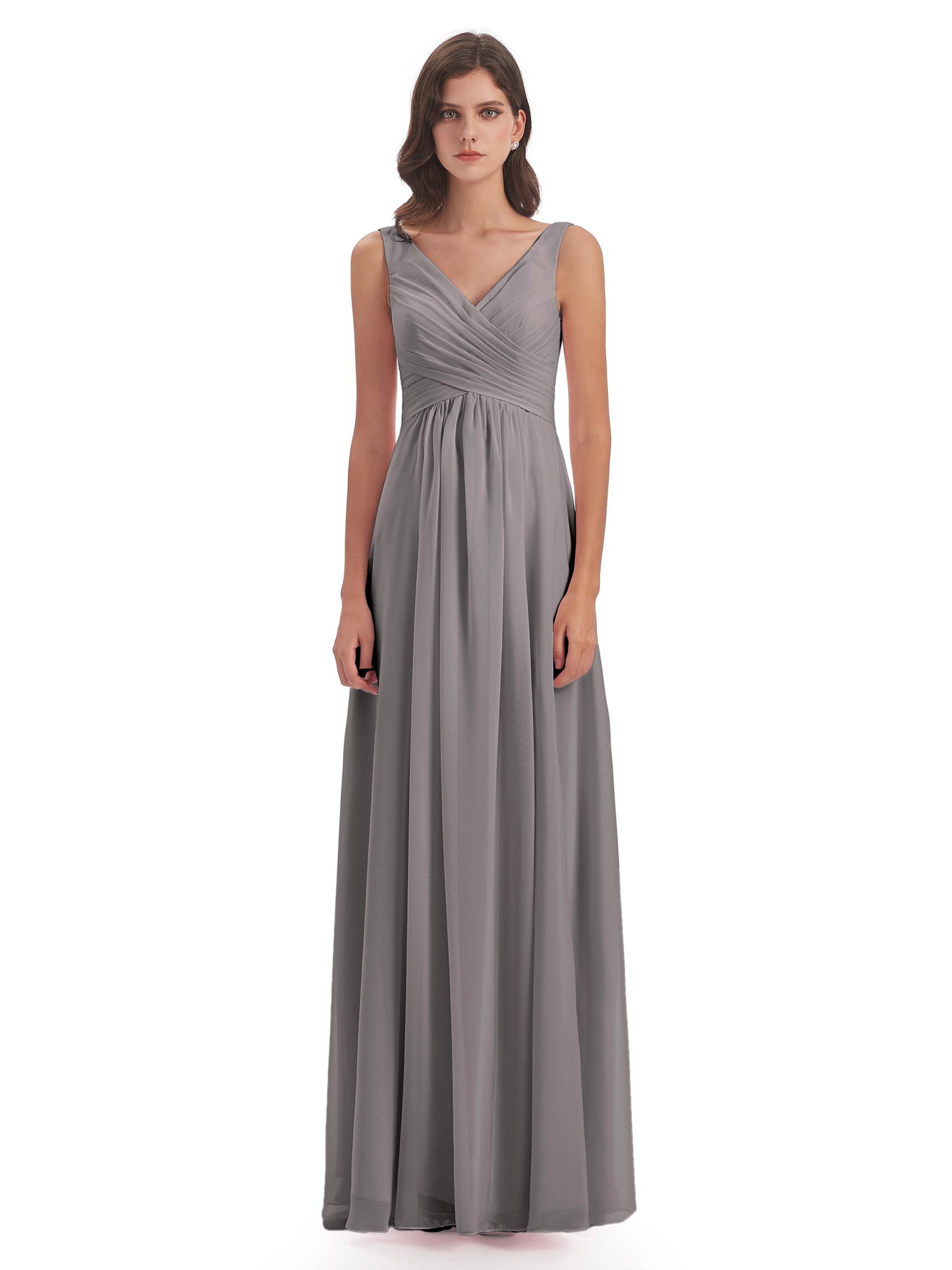 Jurnee Floor Length V-neck Ruched Chiffon Bridesmaid Dresses