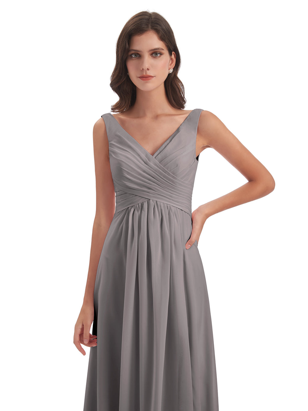 Jurnee Floor Length V-neck Ruched Chiffon Bridesmaid Dresses