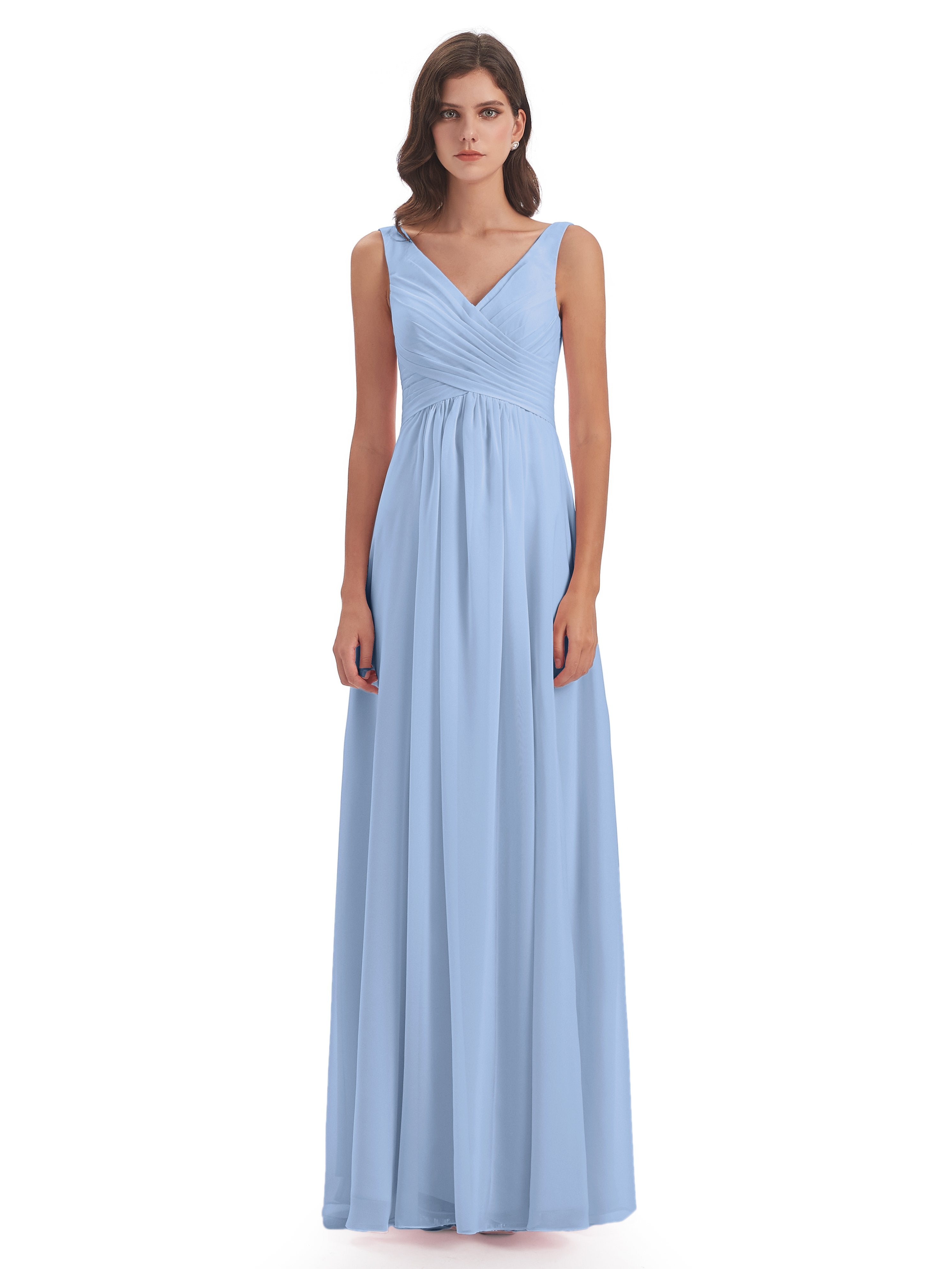 Jurnee Floor Length V-neck Ruched Chiffon Bridesmaid Dresses