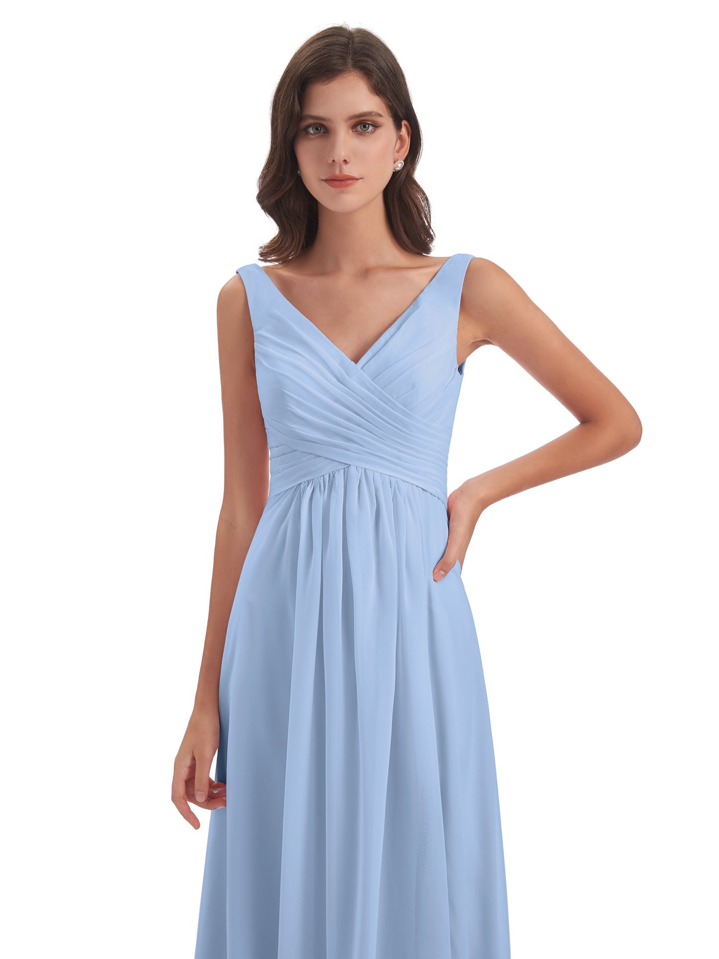 Jurnee Floor Length V-neck Ruched Chiffon Bridesmaid Dresses