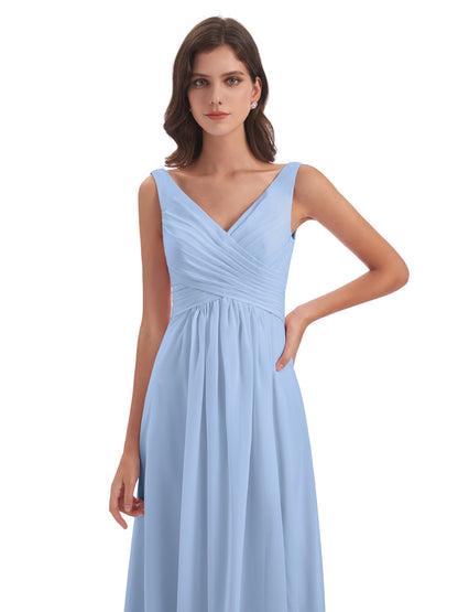 Jurnee Floor Length V-neck Ruched Chiffon Bridesmaid Dresses