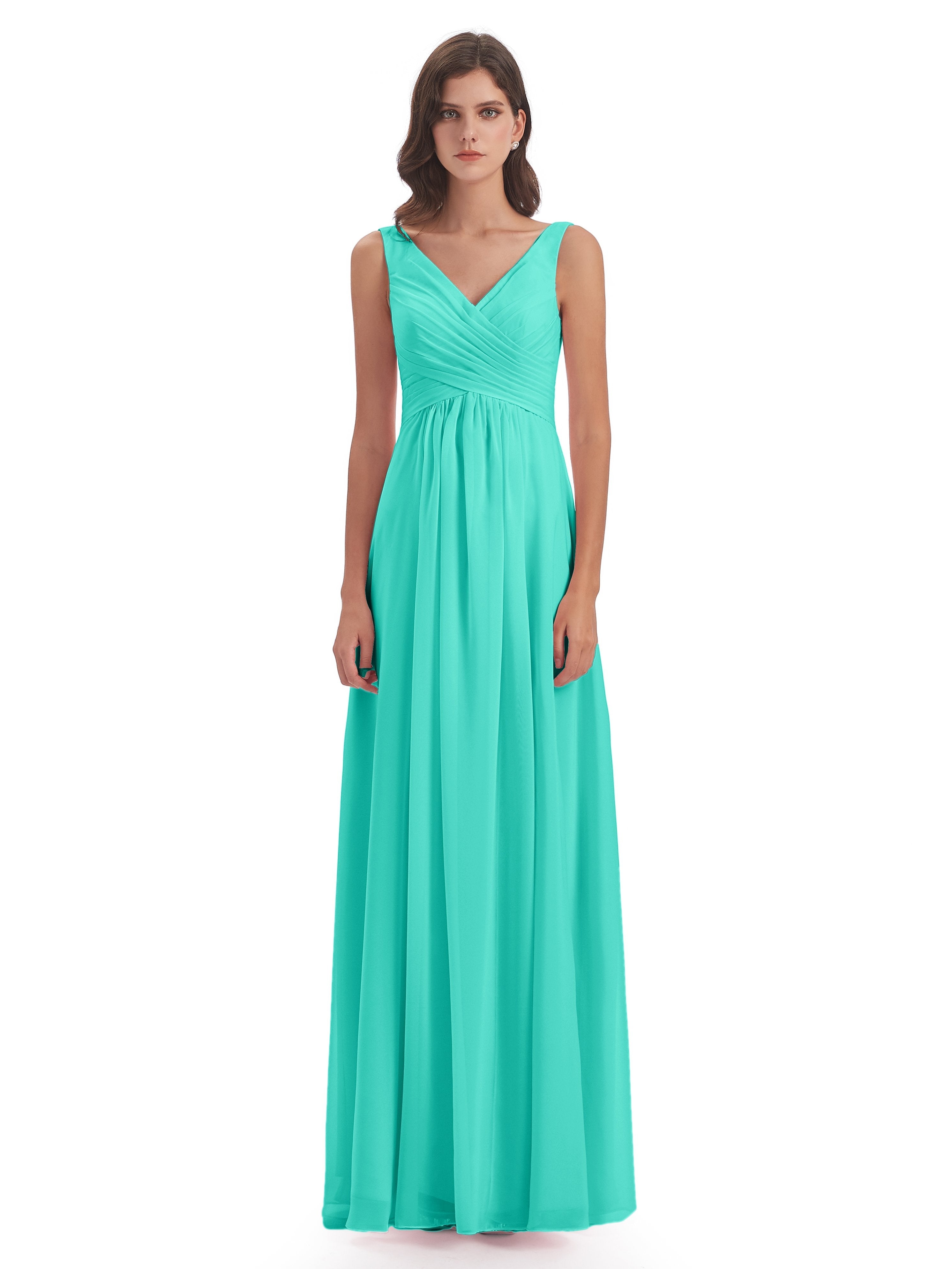 Jurnee Floor Length V-neck Ruched Chiffon Bridesmaid Dresses