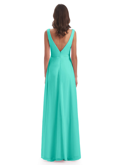 Jurnee Floor Length V-neck Ruched Chiffon Bridesmaid Dresses