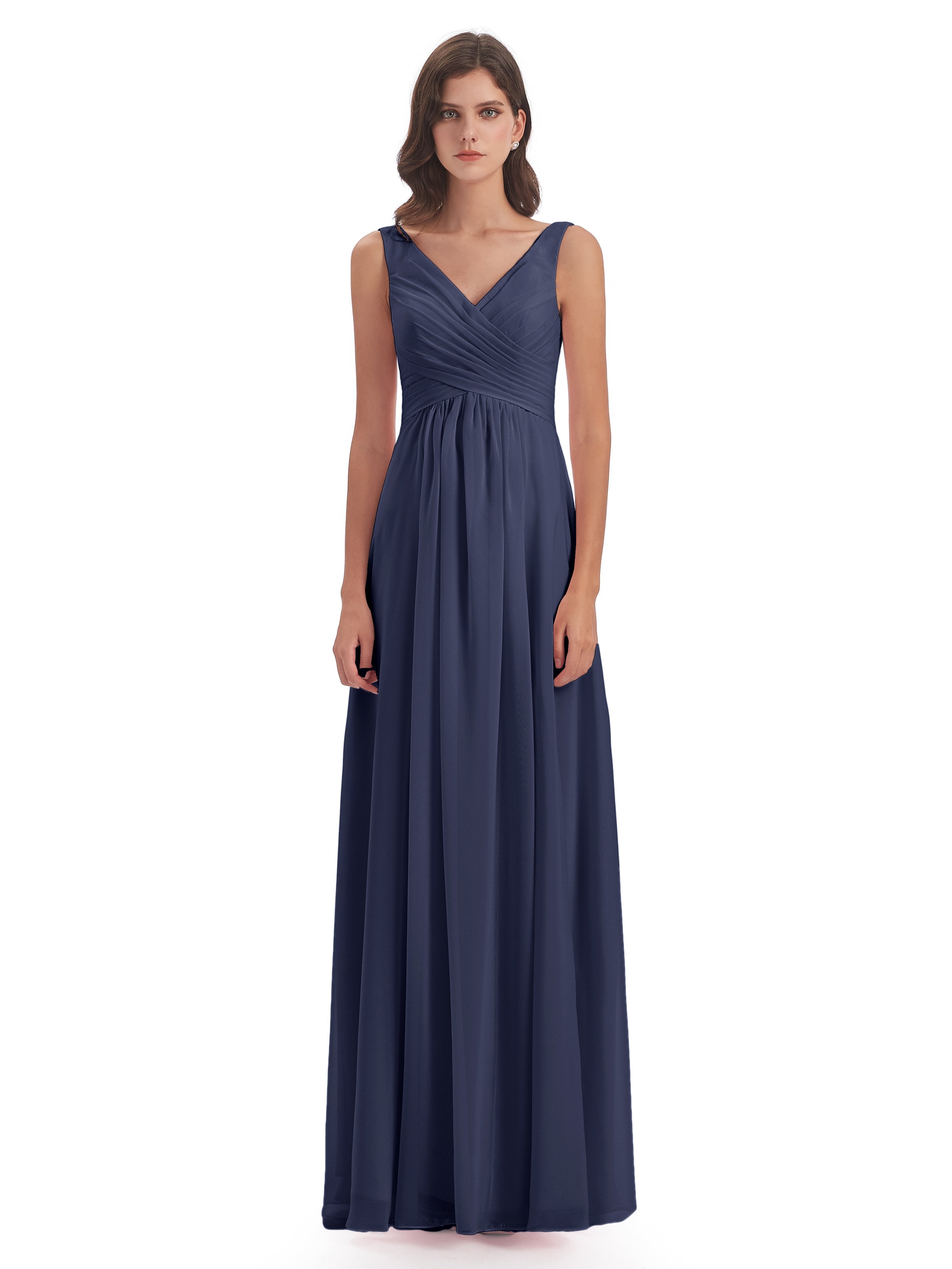 Jurnee Floor Length V-neck Ruched Chiffon Bridesmaid Dresses