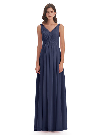 Jurnee Floor Length V-neck Ruched Chiffon Bridesmaid Dresses