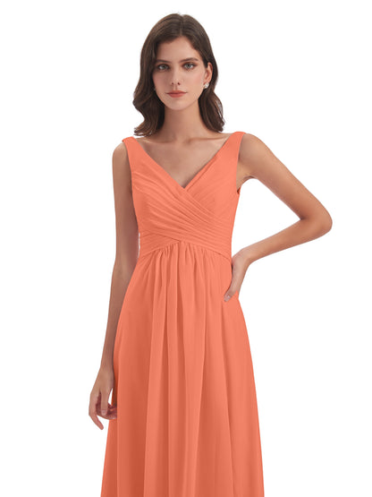 Jurnee Floor Length V-neck Ruched Chiffon Bridesmaid Dresses