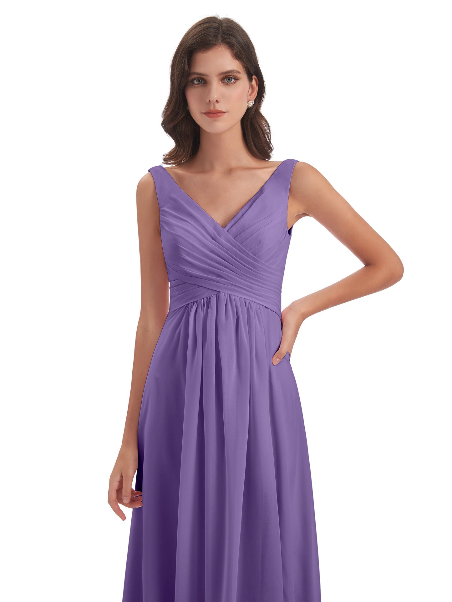 Jurnee Floor Length V-neck Ruched Chiffon Bridesmaid Dresses