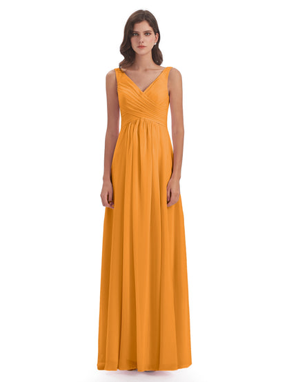 Jurnee Floor Length V-neck Ruched Chiffon Bridesmaid Dresses